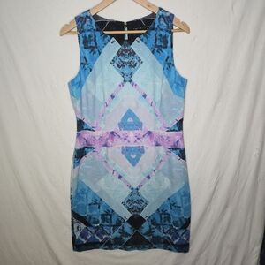 Ivanka Trump Ladies Sleeveless Sheath Dress Blue Multi Colored Size 12